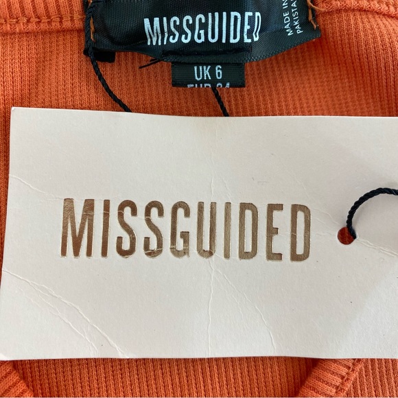 NWT Missguided Cut Out Long Sleeve Rib Bodycon Midi Dress Orange 2 - Picture 10 of 16